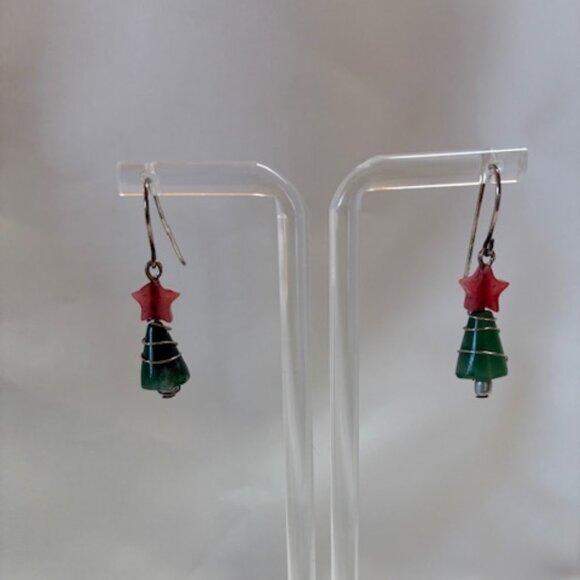 Earrings - dangling glass Christmas trees. - Picture 1 of 5